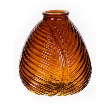 Glasflasche NELLOMIO mit Blattstruktur, braun-klar, 16cm, Ø14cm