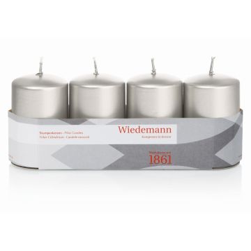 Adventskranz Stumpenkerzen JENARO, 4 Stück, silber, 8cm, Ø5cm, 18h - Made in Germany