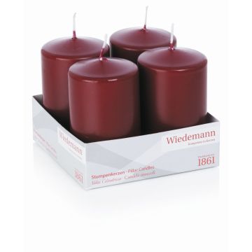 Adventskranz Stumpenkerzen JENARO, 4 Stück, bordeaux, 10cm, Ø6cm, 33h - Made in Germany