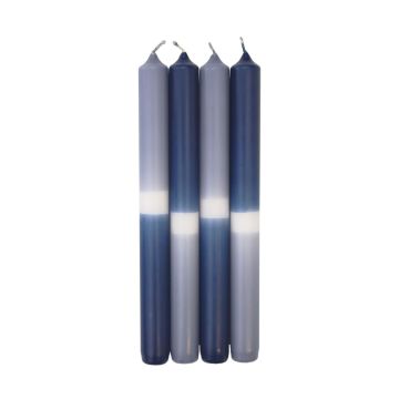 Dip Dye Tafelkerzen LISSITA, 4 Stück, graublau-dunkelblau, 25cm, Ø2,3cm, 11h