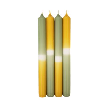 Dip Dye Tafelkerzen LISSITA, 4 Stück, hellgrün-gelb, 25cm, Ø2,3cm, 11h