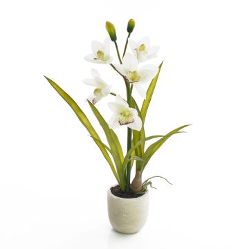 Kunst Cymbidium Orchidee NALA im Terracotta Topf, creme, 50cm