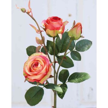 Kunstrosen Zweig DELILAH, pink-orange, 55cm, Ø6cm
