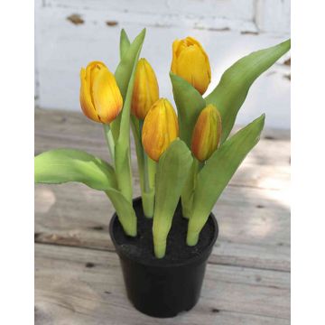 Kunstblume Tulpe LEANA im Dekotopf, gelb-orange, 20cm, Ø2-4cm