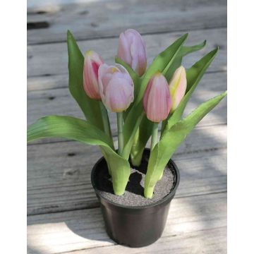 Kunstblume Tulpe LEANA im Dekotopf, rosa-grün, 20cm, Ø2-4cm