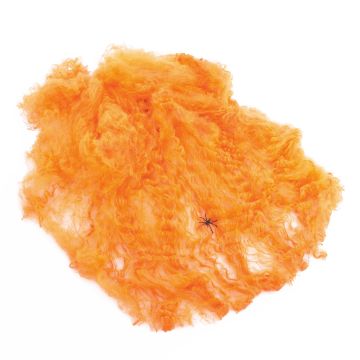 Halloween Dekoration Spinnennetz / Spinnweben FORMIA mit 1 schwarzen Spinne, orange UV-Aktiv, 50g