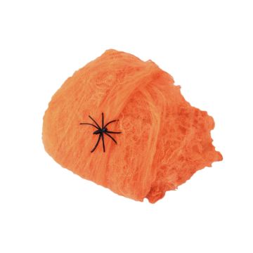 Halloween Dekoration Spinnennetz / Spinnweben FORMIA mit 1 schwarzen Spinne, orange UV-Aktiv, 100g