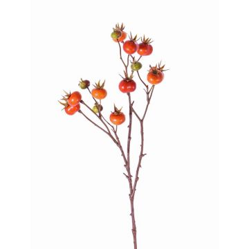 Künstlicher Kartoffel-Rosen Zweig GERDA mit Hagebutten, orange, 65cm