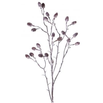 Künstlicher Erlen Zweig JONTO mit Zapfen, gefroren, braun, 65cm