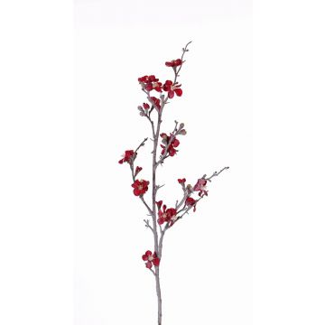 Kunst Apfelblütenzweig YUKI mit Blüten, Frost, rot, 90cm