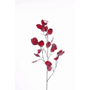 Künstlicher Silberblatt Zweig TROND, gefroren, rot, 105cm