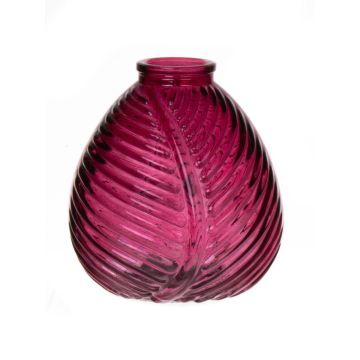 Glasflasche NELLOMIO mit Blattstruktur, pink-klar, 13cm, Ø12cm