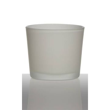Großer Teelichthalter ALENA FROST, Glas, weiß matt, 9cm, Ø10cm