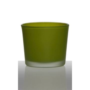 Großer Teelichthalter ALENA FROST, Glas, apfelgrün matt, 9cm, Ø10cm