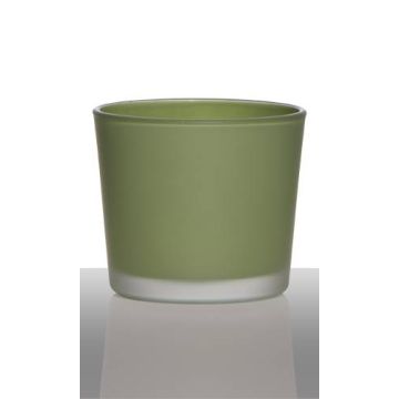 Großer Teelichthalter ALENA FROST, Glas, grasgrün matt, 9cm, Ø10cm