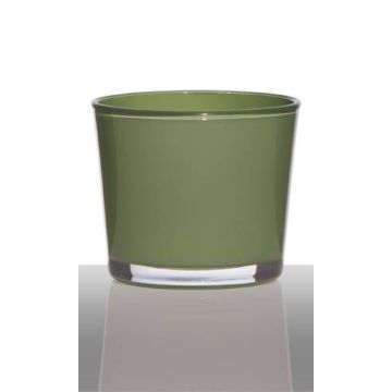 Großer Teelichthalter ALENA, Glas, grasgrün, 9cm, Ø10cm