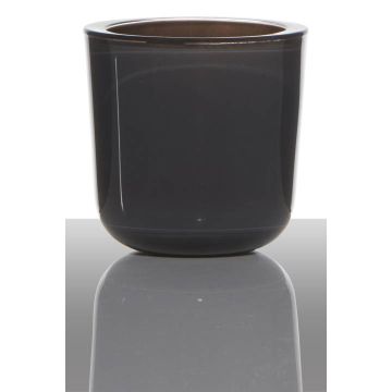 Glashalter für Teelicht NICK, dunkelgrau-transparent, 7,5cm, Ø7,5cm