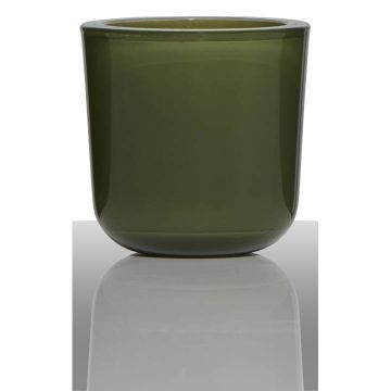Glas Halter für Teelicht NICK, olivgrün, 7,5cm, Ø7,5cm