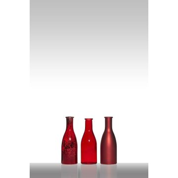 Deko-Flaschen aus Glas ANYA, 3 Stück, rot, 18,5cm, Ø6,5cm