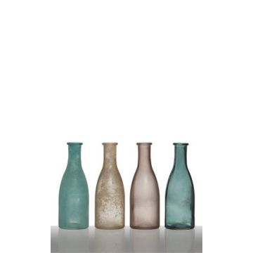 Deko-Flaschen aus Glas ANYA, 4 Stück, türkis-braun, 18cm, Ø6cm