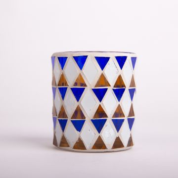 Mosaik Kerzenglas SAMIRA, blau-weiß, 8cm, Ø7cm