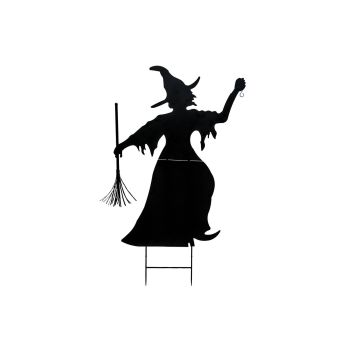 Halloween Dekoration Silhouette Hexe SPOOKY WITCH, Metall, schwarz, 150cm