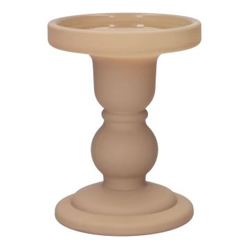 Kerzenhalter Stumpenkerze KLEOFINA aus Glas, mit Fuß, beige-matt, 11cm, Ø8,5cm