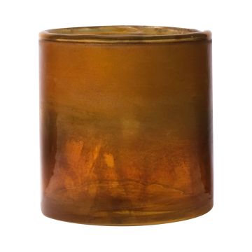 Maxi Glas Teelichthalter RIGOBERTO, Oben gold, orange-braun-klar, 10cm, Ø10cm