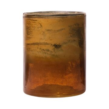 Maxi Glas Teelichthalter RIGOBERTO, Oben gold, orange-braun-klar, 12,5cm, Ø10cm
