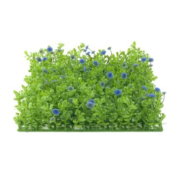 Plastik Buchsbaum Matte / Hecke KEIL mit Blüten, grün-lila, 25x25cm