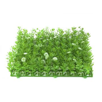 Plastik Buchsbaum Matte / Hecke KEIL mit Blüten, grün-weiß, 25x25cm