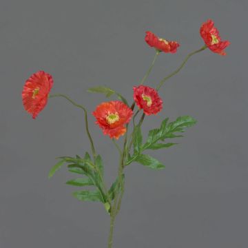 Textil Zweig Mohnblume KEIRA, rot-orange, 65cm, Ø5-6cm