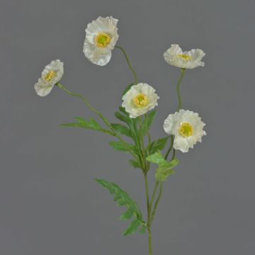 Textil Zweig Mohnblume KEIRA, weiß, 65cm, Ø5-6cm