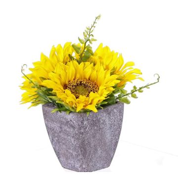 Kunst Sonnenblumen Gesteck SILKE im Dekotopf, gelb, 20cm, Ø10cm