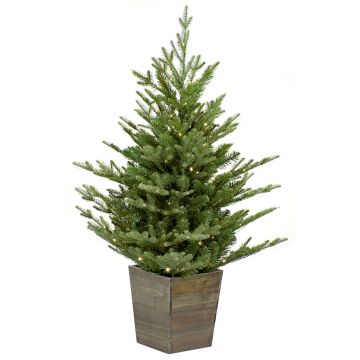 Künstlicher Tannenbaum CARDIFF, Holztopf, LEDs, 90cm, Ø75cm