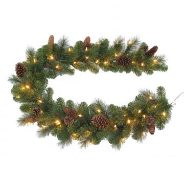 Künstliche Weihnachtsgirlande KERRY, Zapfen, LEDs, grün, 275cm, Ø30cm