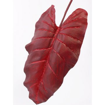 Plastik Alocasia Calidora Blatt BOBY, Glitzer, rot, 110cm