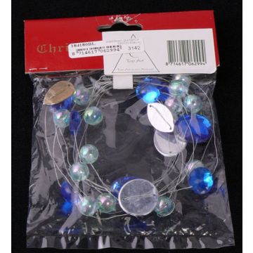 Girlande DINGO mit Perlen und Dekosteinen, silber-blau, 180cm
