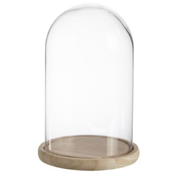Kuppel aus Glas SABIKA mit Holzboden, klar, 26cm, Ø17cm
