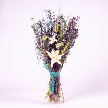 Trockenblumen Strauß LOURDES mit Gräsern, lila-blau-weiß, 30cm, Ø15cm