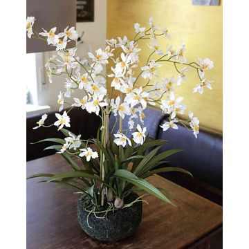 Textil Orchidee Oncidium AMELINA im Erdball, creme, 65cm