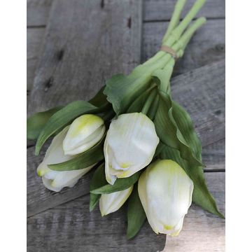 Kunstblumen Tulpen Strauß LEANA, weiß-grün, 30cm, Ø20cm