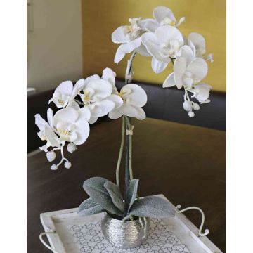 Kunst Phalaenopsis Orchidee KAREN, Dekotopf, gefroren, weiß, 50cm
