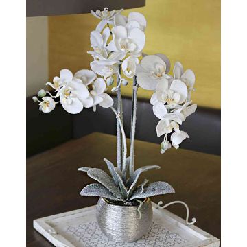 Kunst Phalaenopsis Orchidee KAREN, Dekotopf, gefroren, weiß, 60cm