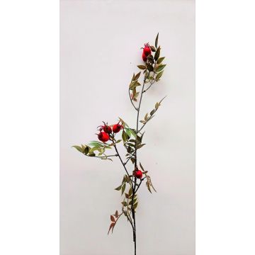 Kunst Heckenrosen Zweig VARDALIA mit Hagebutten, rot, 95cm