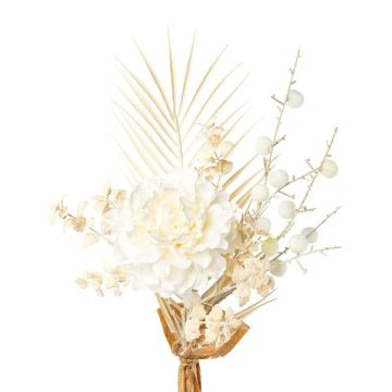 Deko Pfingstrosen Strauß AYMA mit Ballon-Wolfsmilch, Palmblatt, creme, 60cm