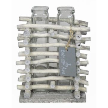 Glas Vase für Stielblumen SIHAM, Holzständer, 2 Gläser, klar, 13,5x8,5x17cm