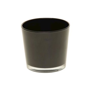 XXL Teelicht Halter ALENA, Glas, schwarz, 9cm, Ø10cm