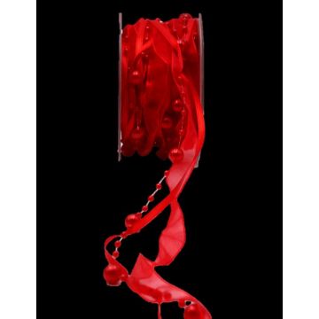 Dekoband Perlenschnur CARESA aus Chiffon und Satin, rot, 5m, 20mm