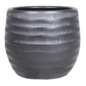 Übertopf Keramik TIAM mit Rillen, schwarz-matt, 14cm, Ø17cm